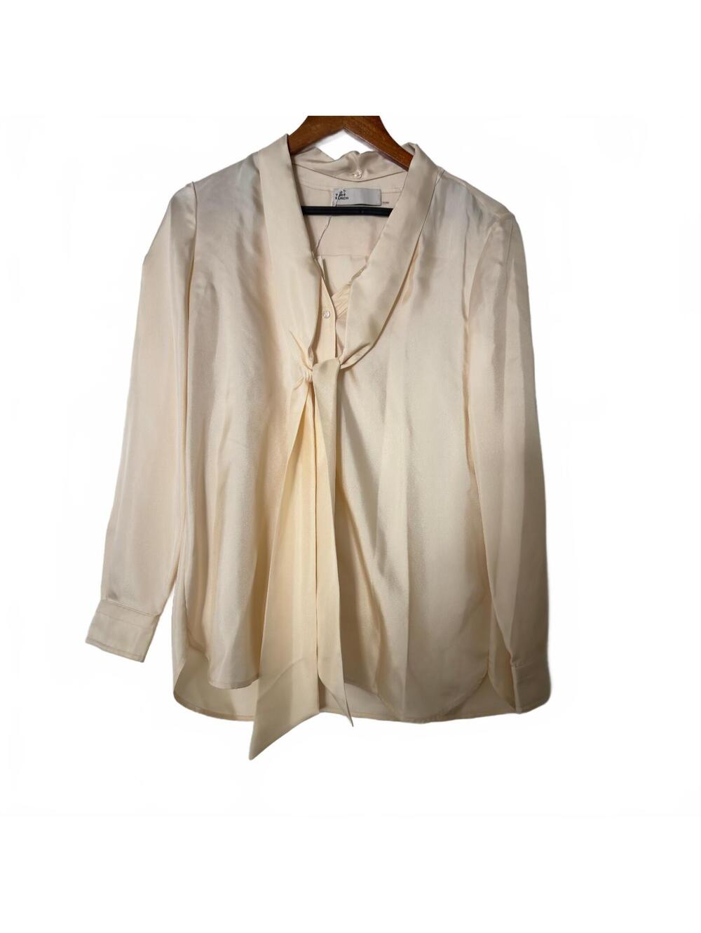 NWT $398 Tory Burch Silk Bow Blouse in French Cream, Size 6